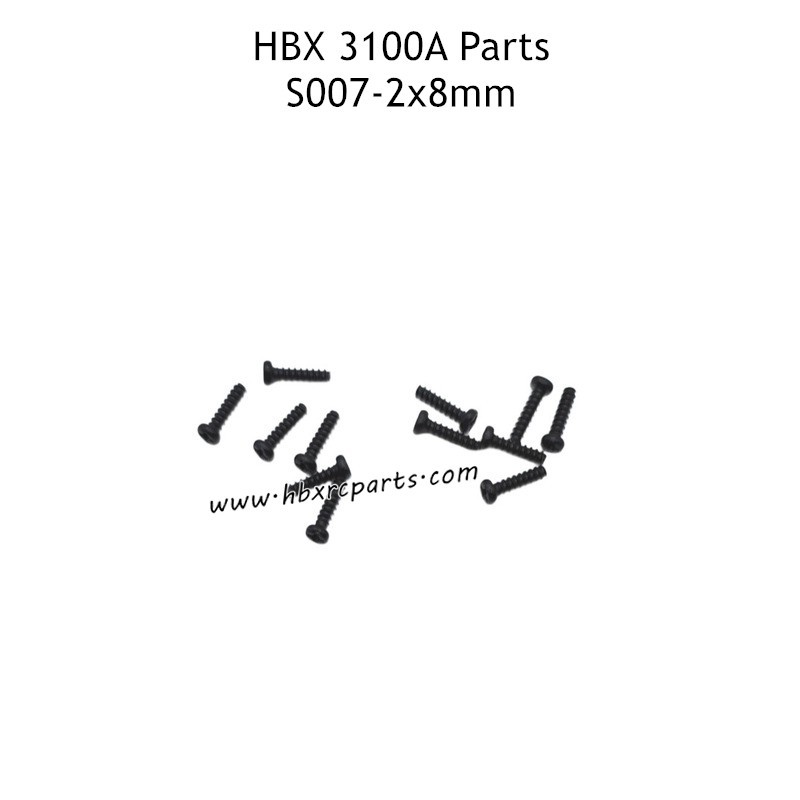 HBX 3100A RC Car Parts PBHO2x8mm Pan Head Self Tapping Screws S007 HBX 3100A RC Car Parts PBHO2x8mm Pan Head Self Tapping Screws S007