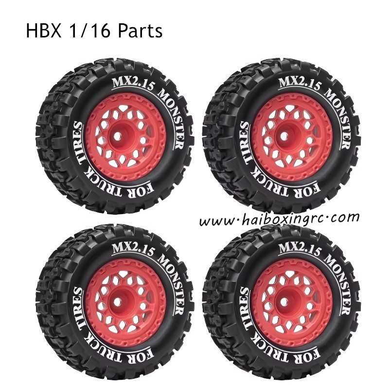 HBX 1/16 Parts Wheels with Plastic Wheels Hubs Red